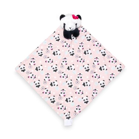 Imagem de Naninha Malha Tricoline Com Prendedor De Chupeta Panda Rosa