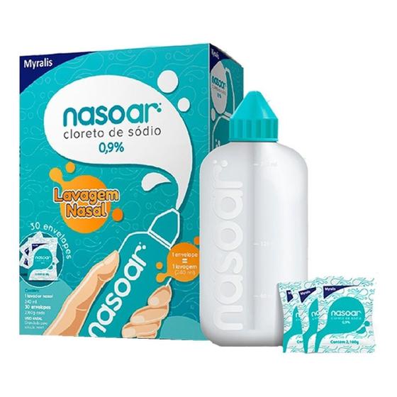Nasoar 30 envelopes de 2,160g + lavador nasal de 240ml - Myralis ...