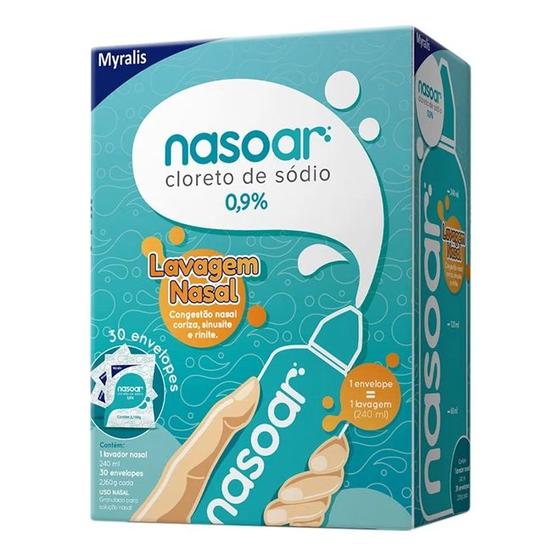 Imagem de Nasoar Cloreto de Sódio 0,9% Kit - 30 Envelopes + Lavador Nasal 240ml