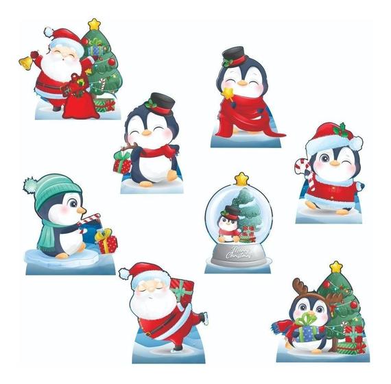 Imagem de Natal Pinguins Noel Kit 8 Displays Totens De Mesa