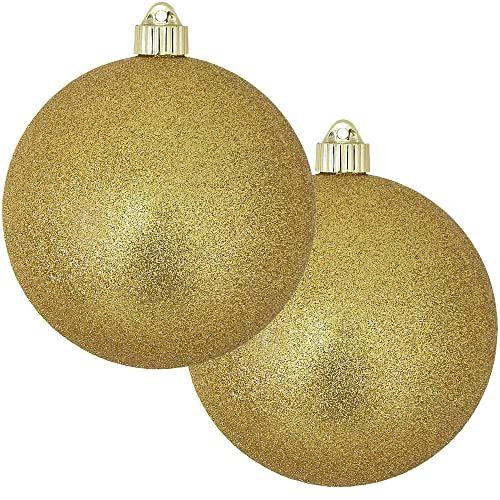 Imagem de Natal por Krebs 6 "(150mm) Ornamento 2 peças Grau comercial Interior e exterior plástico à prova de quebra, decorações de ornamento em forma de bola resistente à água (brilho dourado)