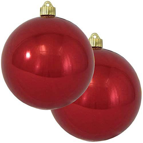 Imagem de Natal Por Krebs 6" (150mm) Ornamento, 2 Peças, Grau Comercial Interior e Exterior Plástico à prova de quebra, UV e água resistentes a decoração de ornamentos de forma de esfera (vermelho sônico)