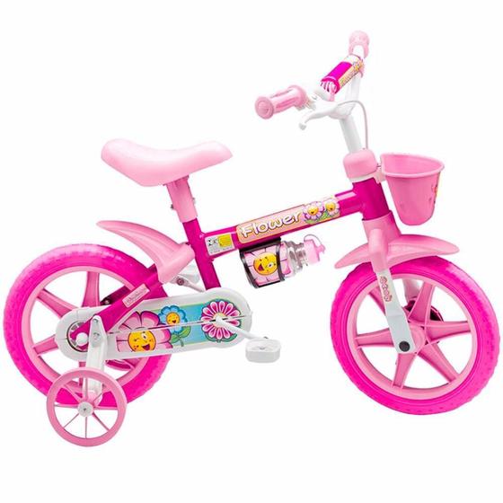 Imagem de Nathor Flower Aro 12 Bicicleta Infantil Feminina Rosa Menina com Cesto e Garrafinha