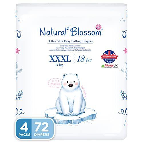 Imagem de Natural Blossom Easy Pull-up Fralda Calças  Tamanho (7) 5T-6T (37 lbs e mais)  72 Contagem (18ea*4packs)  Vegano - Super Suave - Hipoalergênico - Ultra-Slim