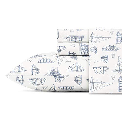 Imagem de Nautica - Conjunto de folhas gêmeas, conjunto de roupas de cama de algodão percale, crisp & cool, leve & respirável (Whitewood Sail Blue, Twin)