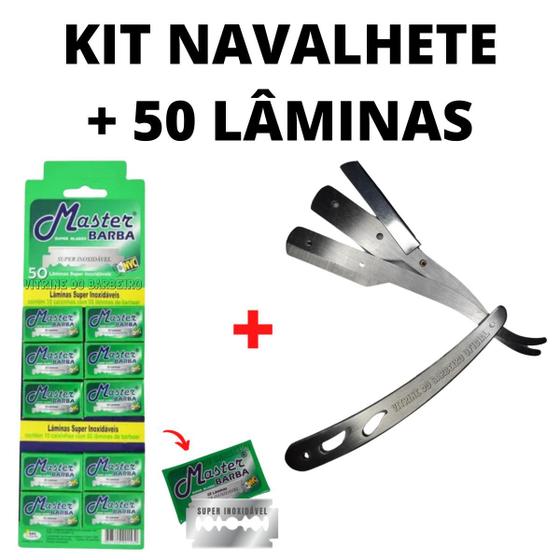 Imagem de Navalhete Com Cartela 50 Lâminas Kit Barbearia Profissional