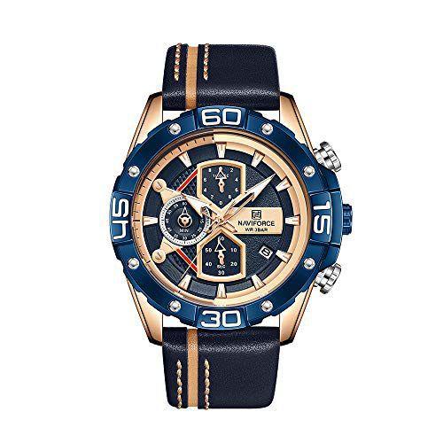 Imagem de NAVIFORCE Relógio masculino de luxo com cronógrafo de aço inoxidável, à prova d'água, analógico, quartzo, data comercial