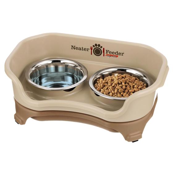 Imagem de Neater Feeder Express para gatos - Alimentador de animais de estimação à prova de bagunça com tigelas de comida e água de aço inoxidável - À prova de gotejamento, sem ponta e antiderrapante - Cappuccino