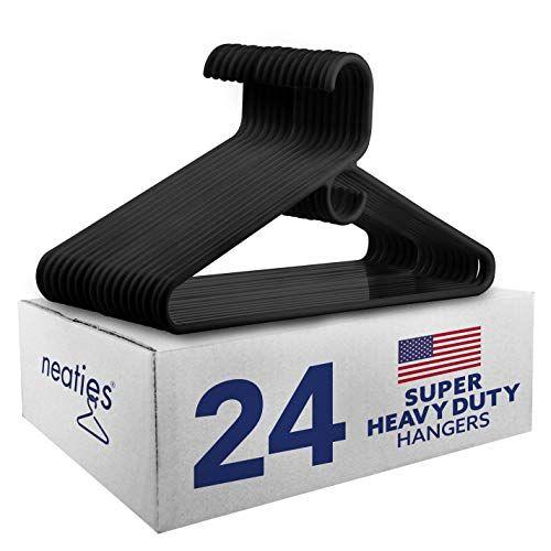 Imagem de Neaties Super Heavy Duty Plastic Hangers Made in USA com gancho de acessórios, Heavy Duty Plastic Non Slip Clothes Hangers para ternos, casacos, vestido, camisas ou cintos, preto 24pk