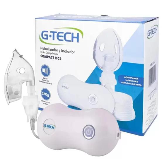 Imagem de Nebulizador/Inalador Compressor G-tech Compact Dc2 Branco Mascara Adulto e Infantil - 110v/220v