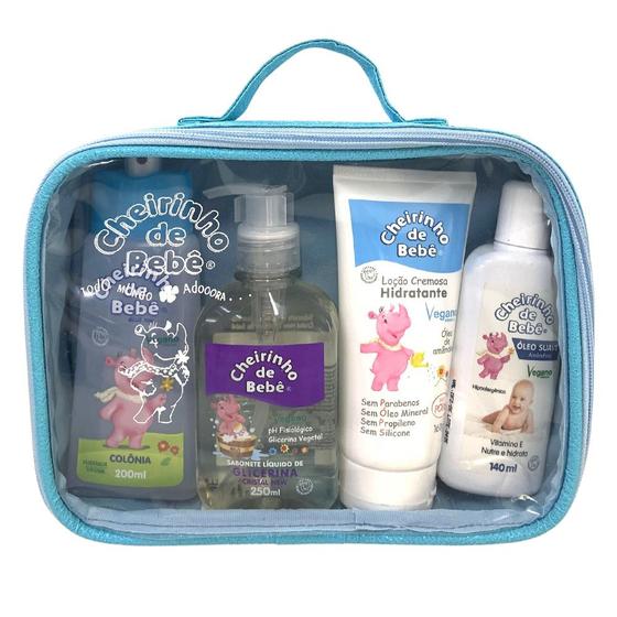 Imagem de Necessaire Azul - Kit Colônia 200ml+Sab Liquido Glic 250ml+Loção Cr. Hidratante 160g e Óleo Suave 140ml
