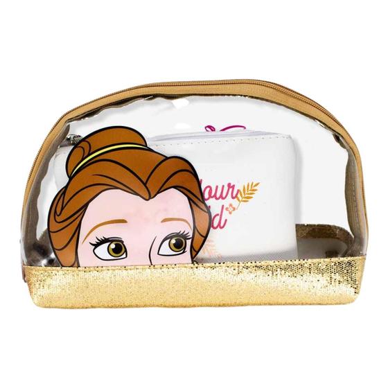 Imagem de Necessaire Bolsa Maquiagem Viagem Princesas Bela Fera Disney Original Licenciada Estojo Bolsinha 