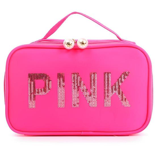 Imagem de Necessaire Estojo Escolar Organizador Feminina Feminina Pink Com Espelhinho Porta Batom, Maquiagem
