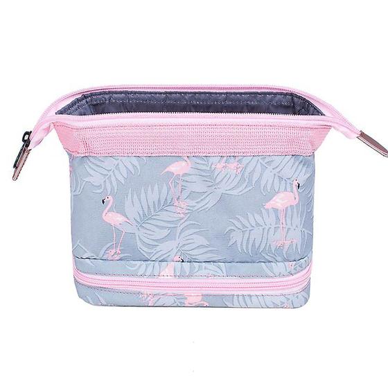 Imagem de Necessaire Feminina Estampada de Flamingo com Dois Bolsos