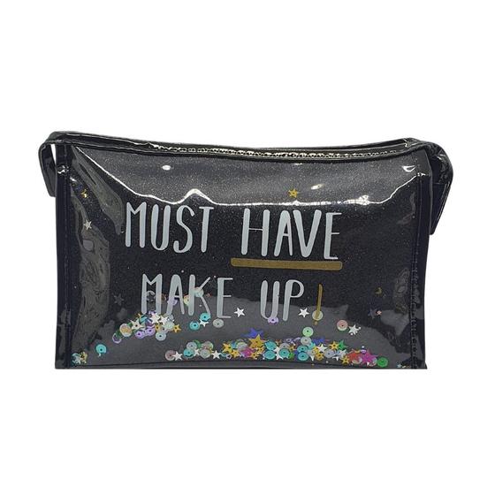 Imagem de Necessaire Feminina Maquiagem Viagem Trabalho Glitter Organizador Produtos Zíper Mala Feminino