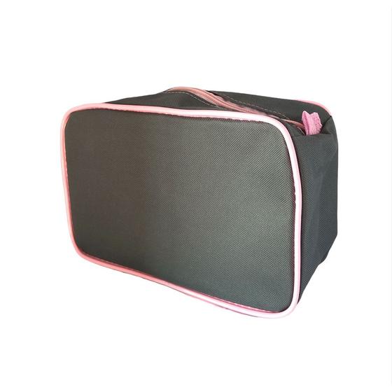 Imagem de Necessaire inteira NAILON (tecido) CINZA COM A BORDA ROSA  23x15