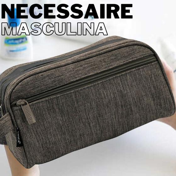 Imagem de Necessaire Masculina 2 Divisórias Organizador Mala Transportar Artigos de Viagem Produtos Higiene Bolsa de Cosméticos Ne