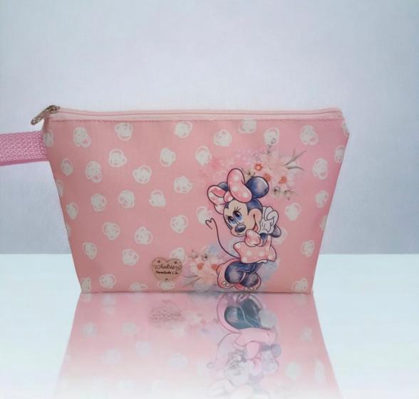 Imagem de Necessaire Tamanho Médio Com Zíper Cor Rosa Claro Com Desenho Minnie