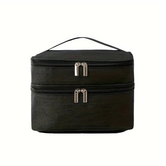 Imagem de Necessaire Viagem Bolsa Dupla Organizador Maquiagem Lisa Cor:Preto