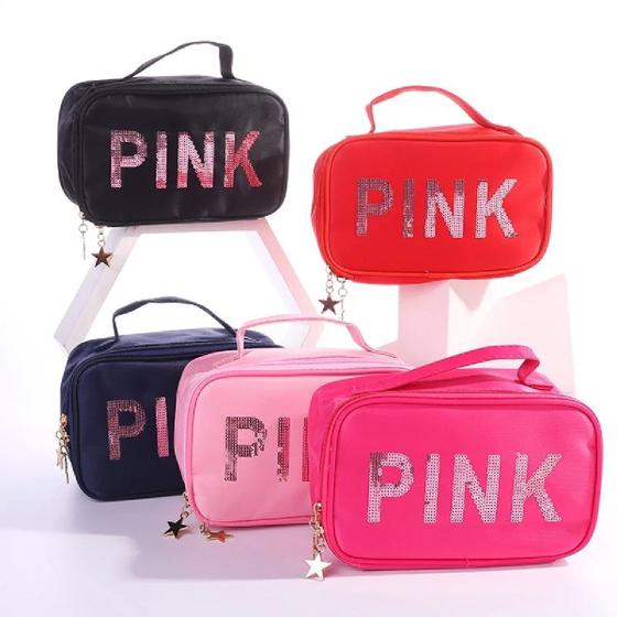 Imagem de Necessaire Viagem Feminina Bolsa Organizadora Estojo Pink Porta Acessórios Maquiagem De Mão Avião