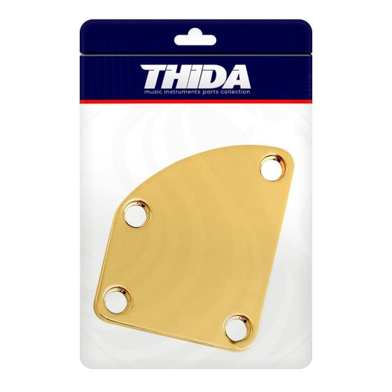 Imagem de Neck Plate Dourado Assimétrico Curvo Para Guitarra e Baixo 4 Parafusos
