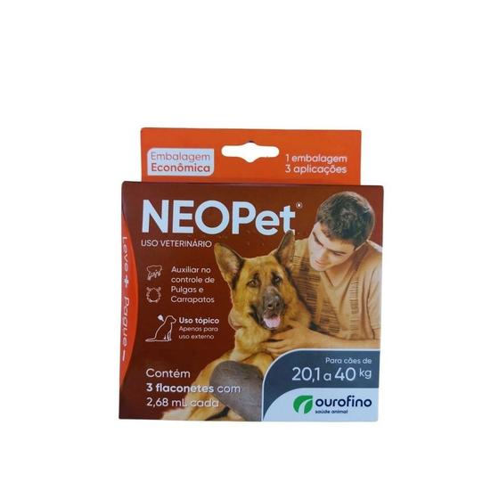 Imagem de Neopet Antipulgas e Carrapatos Cães 20 a 40kg Com 3 Flaconetes com 2,68ml cada