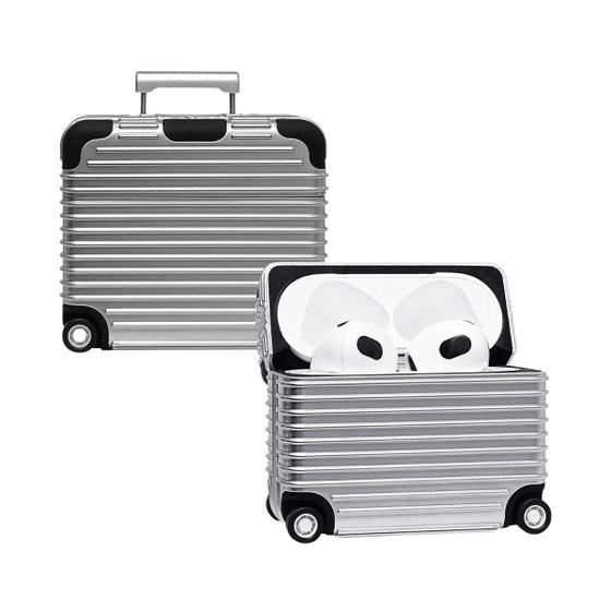 Imagem de NERDCASE, Capa Mala de Viagem com Adesivos, Compatível com AirPods Pro, Prata