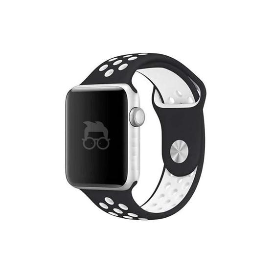 Imagem de  NERDCASE, Pulseira NK com Furos Respirável, Silicone, Compatível com Apple Watch Series 1-9, 38mm/40mm/41mm, Preto/Branco