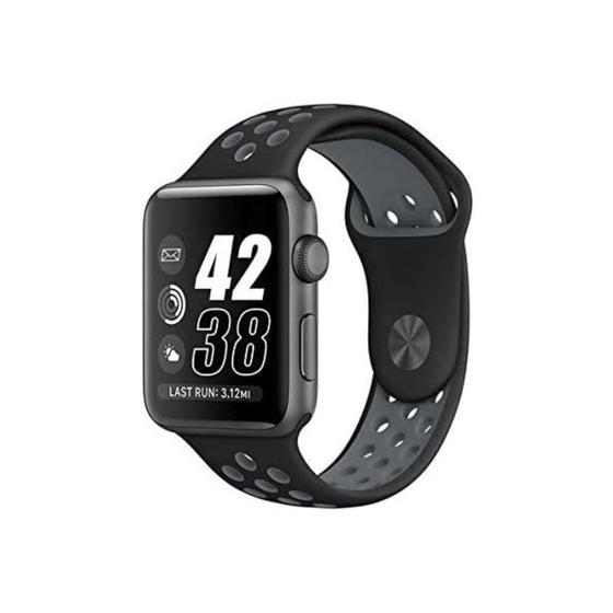Imagem de NERDCASE, Pulseira NK Furadinha Respirável, Silicone, Compatível com Apple Watch Series 1-9, 42mm/44mm/45mm/49mm, Preto/Cinza