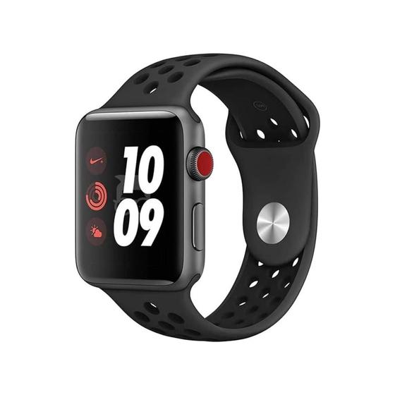 Imagem de NERDCASE, Pulseira Respirável, Silicone, Compatível com Apple Watch Series 1-9, 42mm/44mm/45mm/49mm, Preto