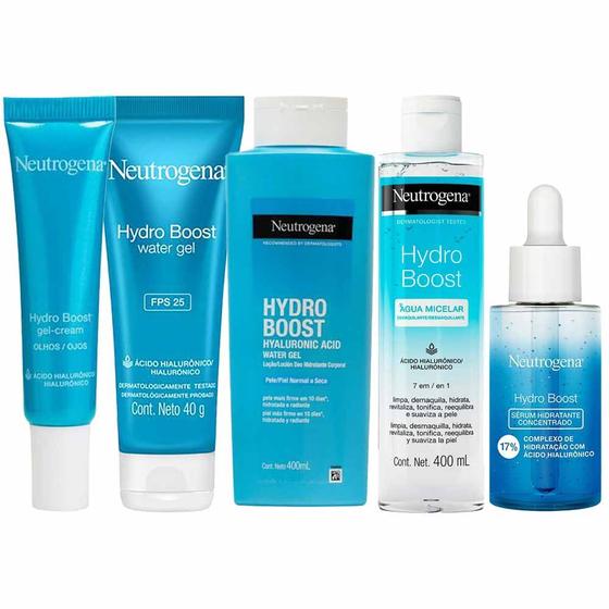 Imagem de Neutrogena Hydro Boost Kit  Hidratante Facial FPS25 + Gel para Olhos + Hidratante Corporal + Sérum + Água Micelar