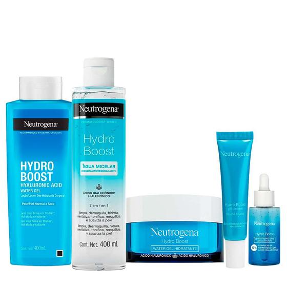 Imagem de Neutrogena Hydro Boost Kit  Hidratante Facial + Gel para Olhos + Hidratante Corporal + Sérum + Água Micelar