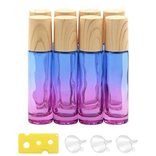 Imagem de Newzoll 8Pcs 10ml (1/3oz) Rolo de vidro em frascos azuis roxo gradiente rolo frascos frascos recipiente para óleos essenciais perfume lip bálsamos