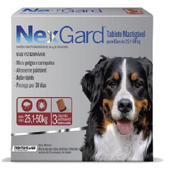 Imagem de NexGard 136 mg - Cães de 25,1 a 50 Kg  cx com 3 tabletes - Merial