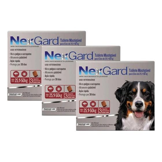 Imagem de Nexgard Antipulgas Cães 25 A 50kg Combo 3 Caixas - 3 Comprimidos Cada-  Boehringer Ingelheim