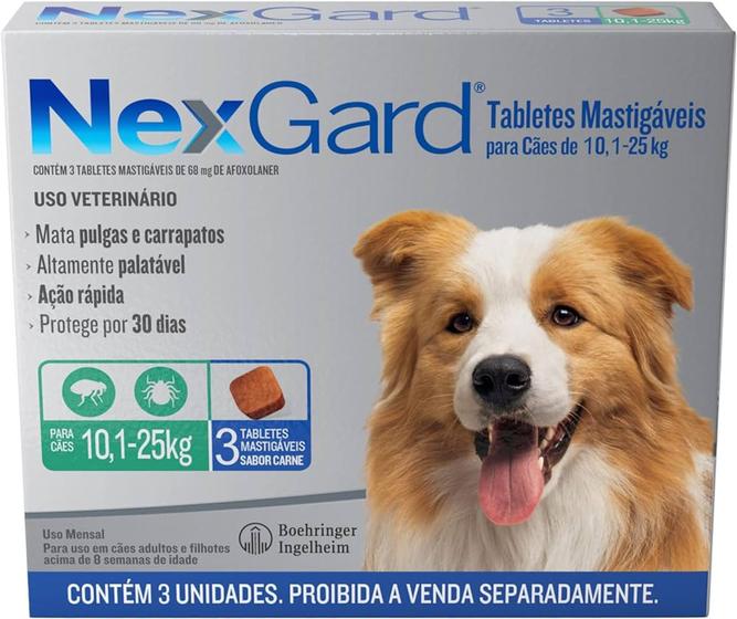 Imagem de Nexgard Antipulgas E Carrapatos Cães 10,1 A 25kg C/3 Comprimidos