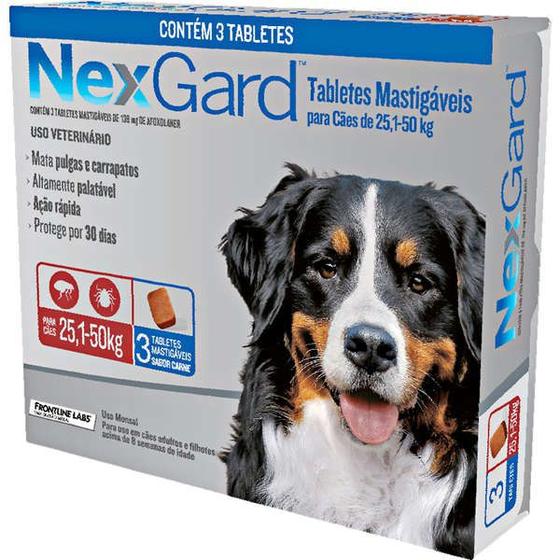 Imagem de NexGard Antipulgas e Carrapatos Cães de 25,1 a 50kg Merial - 3 Tabletes