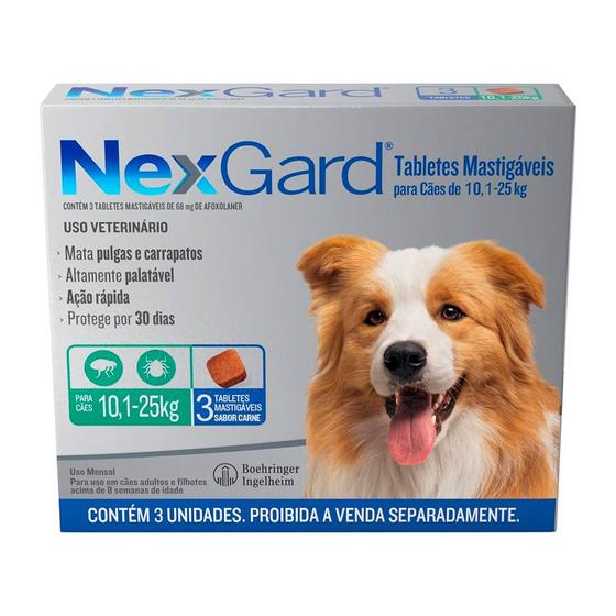 Imagem de NexGard Antipulgas e Carrapatos para Cães de 10,1 a 25kg