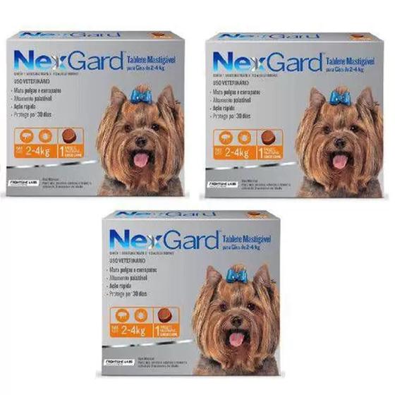 Imagem de NexGard Antipulgas Para Cães de 2 a 4kg - Combo 3 caixas- 3 comprimidos cada -  Boehringer Ingelheim