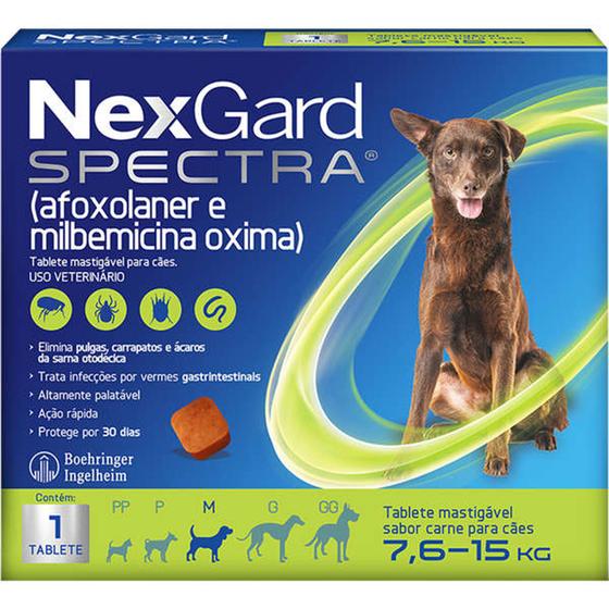 Imagem de NexGard spectra 7,6 a 15kg tablete mastigável sabor carne para cães