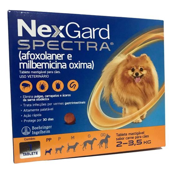 Imagem de NexGard Spectra Antipulgas e Vermífugo Cães 2 a 3,5 kg 1 cp