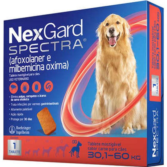 Imagem de NexGard spectra cães de 30,1-60KG tablete mastigável sabor carne para cães - Boehringer Ingelheim
