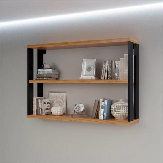Imagem de Nicho com 3 Prateleiras MDF Industrial Freijó/Preto Fosco