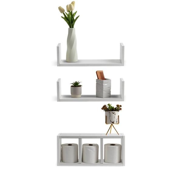 Imagem de Nicho Com Prateleiras Suporte Papel Higiênico Mdf Branco