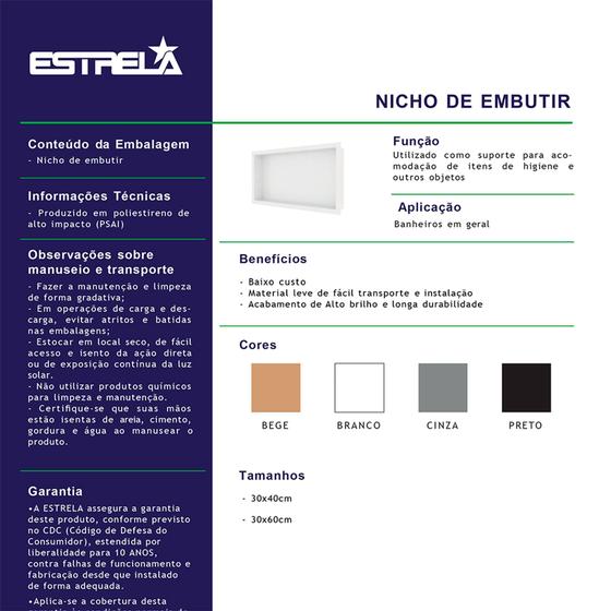 Imagem de Nicho embutir 30x40cm bege estrela