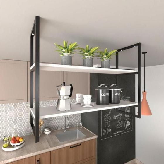 Imagem de Nicho Industrial Teto Cozinha Prateleira Suspensa Nichos Suporte MDF