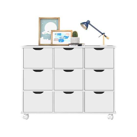Nicho Organizador Multiuso Quarto Escritório Livros Brinquedos 9 Gavetas 4 Rodízios Qmovi Menor preço em Nicho Organizador Multiuso Quarto Escritório Livros Brinquedos 9 Gavetas 4 Rodízios Qmovi