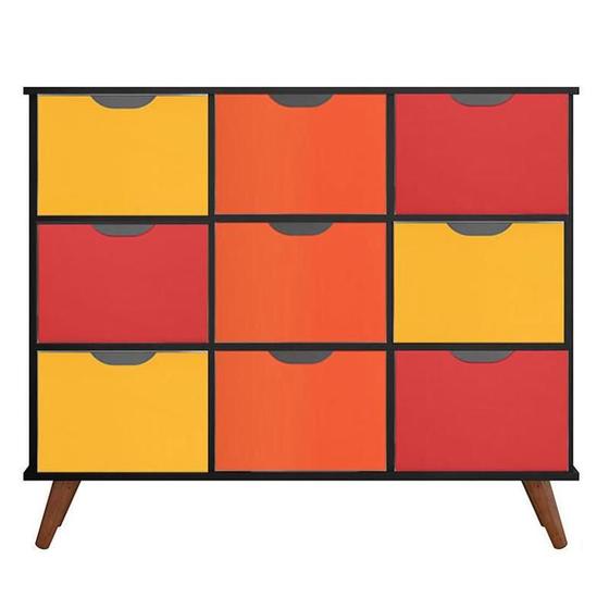 Imagem de Nicho Organizador Retro Preto com 9 Gavetas Coloridas 108 x 92,5cm - FdECOR