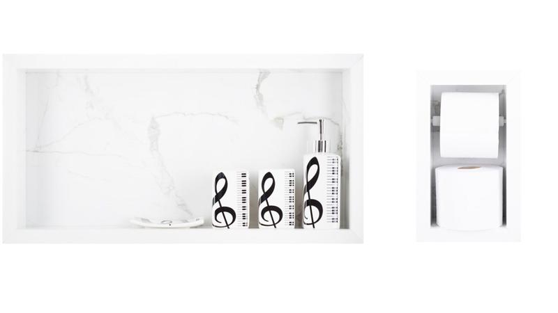 Imagem de Nicho Para Banheiro Em Porcelanato E Porta Papel Higiênico Duplo - Kit com 2 peças (Gioia)