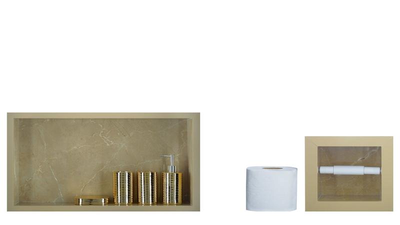 Imagem de Nicho Para Banheiro Em Porcelanato e Porta Papel Higiênico - Kit com 2 peças (Breccia)